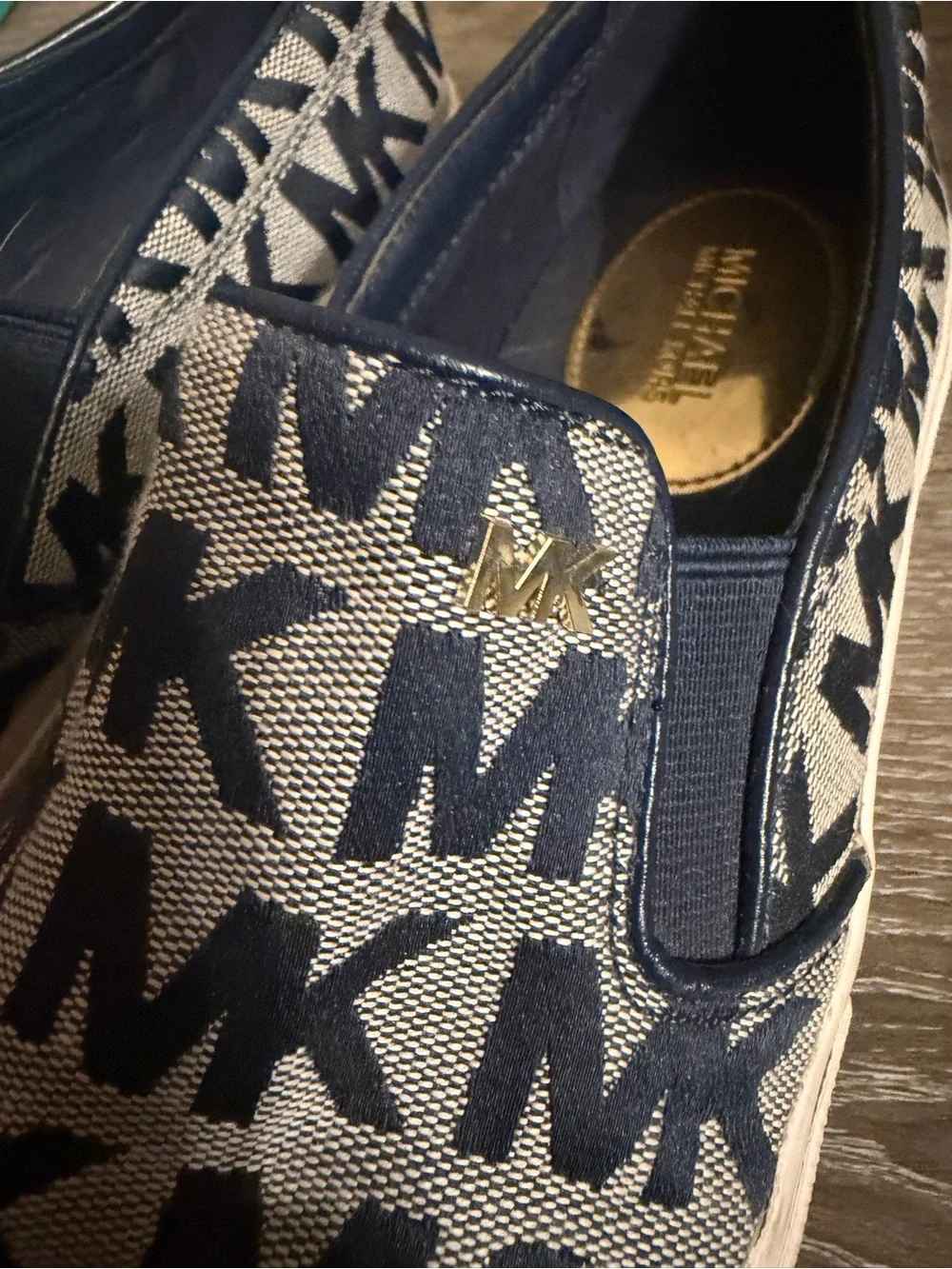 MICHAEL Michael Kors Navy and Gold Logo Slip-On Sneakers